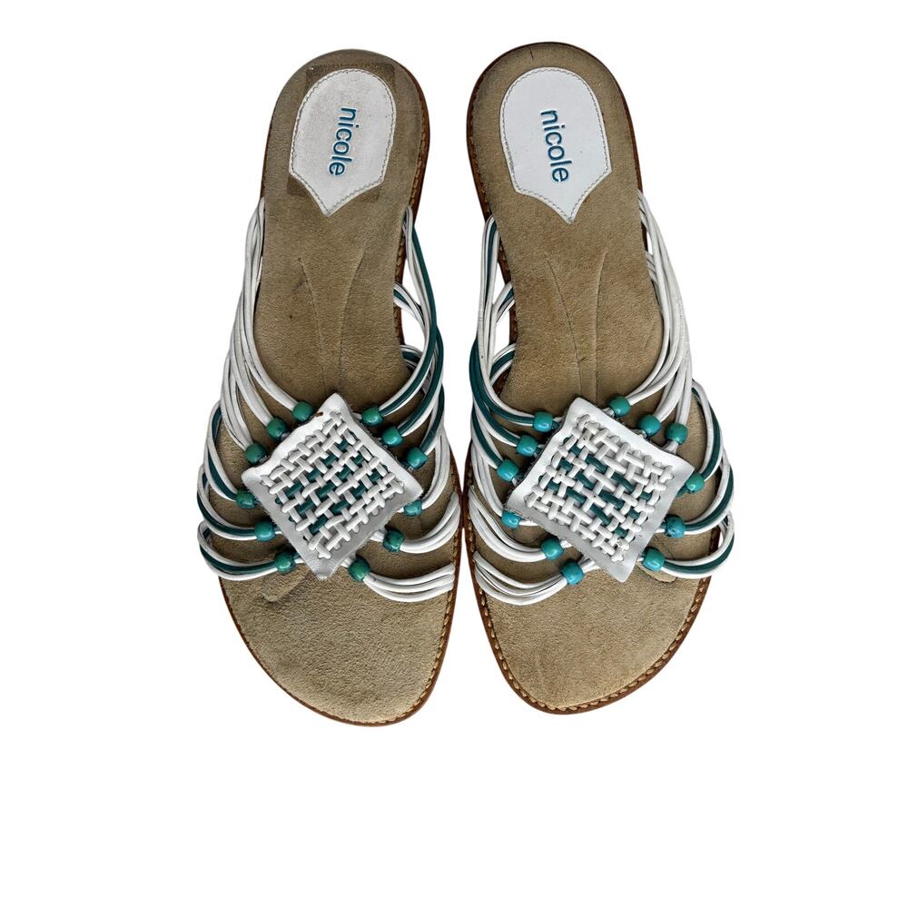 Nicole Leather Beaded Slide Sandals SZ 9